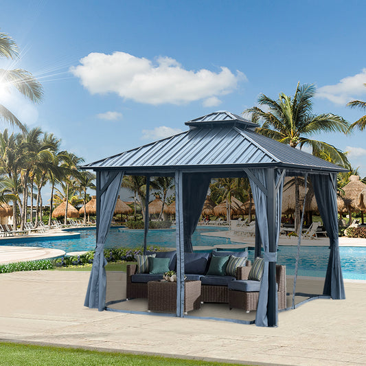 10*10FT patic gazebo,aluminum gazebo with steel canopy,Outdoor Permanent Hardtop Gazebo Canopy for Patio, Garden, Backyard