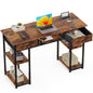 Computer Desk 48 Inch Home Office Bedroom Writing Study PC Table with Fabric Drawers Storage Shelves Space Headphone Hook Metal Frame Adjustable Feet Modern Simple Style