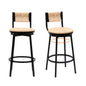 Rustic Honey Swivel Bar Stools with Handwoven Paper Rope Back and Seat in Black Metal Frame, Set of 2
