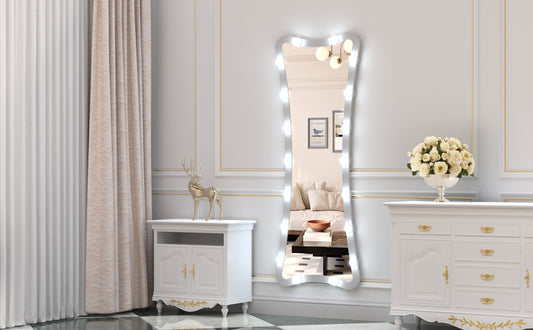 Hollywood Full Length Mirror with Lights Full Body Vanity Mirror with 3 Color Modes Lighted Standing Floor Mirror for Dressing Room Bedroom Wall Mounted Touch Control Silver 63'x24'
