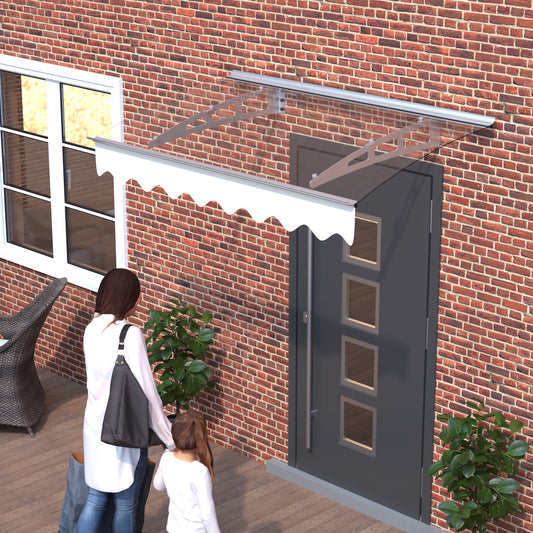 DA4734C Series Door Window Awning Made of 0.137 Inch Thick Crystal Solid Polycarbonate Sheet and Aluminum Alloy with Valance in size of 47' Wide x 34' Deep for Masonry Concrete Wall