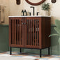 30' Vintage Bathroom Vanity with Ceramic Sink, Modern Bathroom Vanity Cabinet with 2 Soft-Close Doors (Fence-Design) and Large Storage Space, Equpiied with 4 Sturdy Iron Legs, Antique Dark Brown