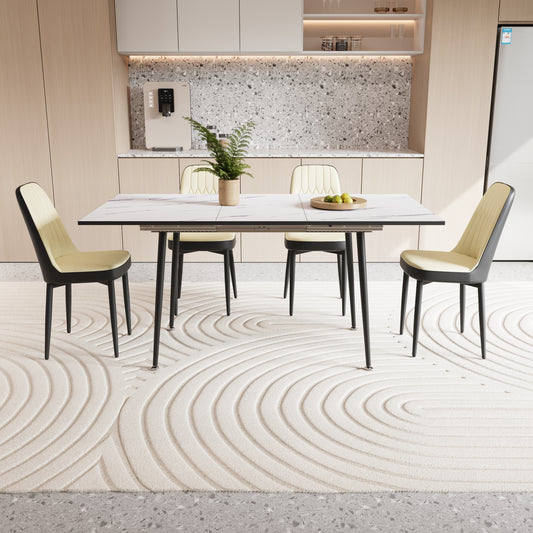 47'-63' expandable dining table set for 2-6 people, equipped with PU fabric thick cushioned dining chair and an elegant and spacious dining table , kitchen table and chair set, with black metal legs