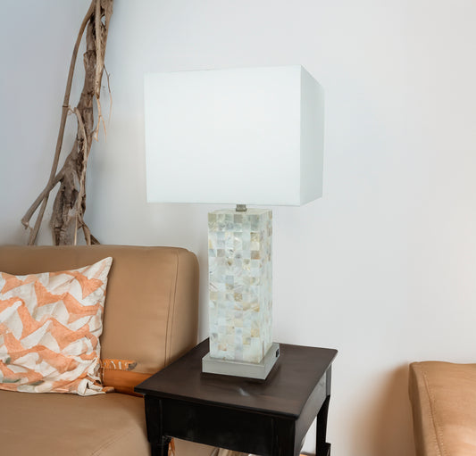Modern White Chrome-finished Base Mosaic Pattern 1pc Table Lamp Soft Diffused Light White Shade