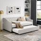 Twin Size Daybed with Twin Size Trundle Upholstered Tufted Sofa Bed, with Button on Back and Copper Nail on Waved Shape Arms, Beige (80.5'x41'x30.5')