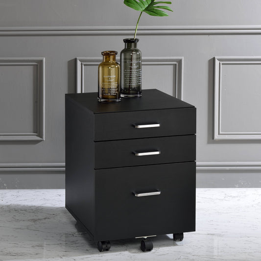 Black and Chrome 3-Drawer Rectangular File Cabinet