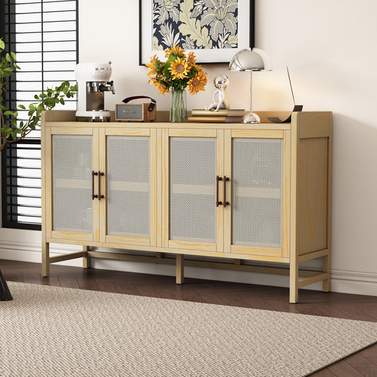 TREXM Sideboard Rustic Buffet Cabinet, sideboard cabinet with Decorative Rattan Doors, Buffet Cabinet with Storage for Entryway Dining Room Kitchen Living Room, Natural