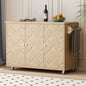 K&K 51.2'W Ash Veneer (Not Cheap Paper) Solid Wood Handwoven Kitchen Island with Drop Leaf, Coastal Kitchen Island on Wheels with Internal Storage Rack, Rolling Kitchen Cart, Nature Wood