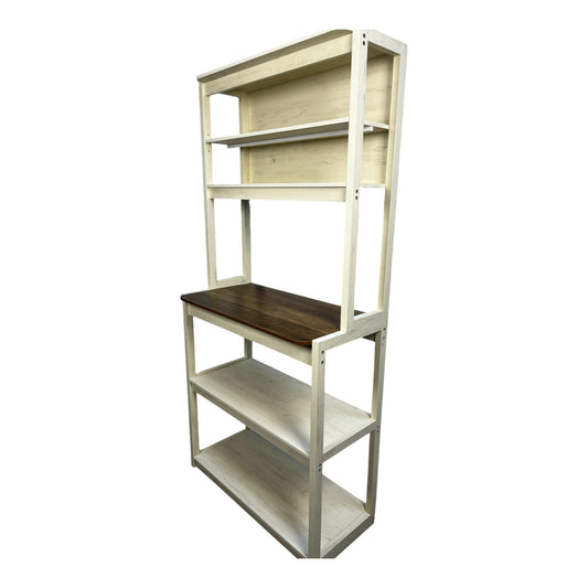 31.50' White and Rustic Brown color 5-Tier Bakers Rack for Kitchen with Storage, Coffee Bar, Kitchen Shelves,  Microwave Stand
