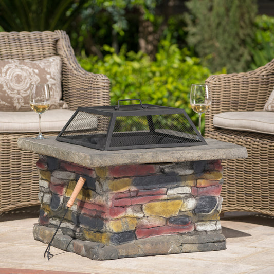 28' Concrete Wood Burning Outdoor Fire Pit Table with Lid - Natural Gray