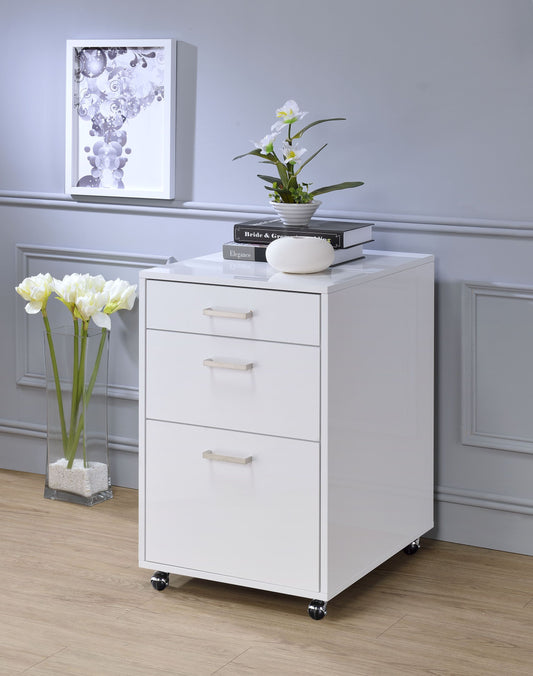 Coleen White High Gloss & Chrome Finish File Cabinet