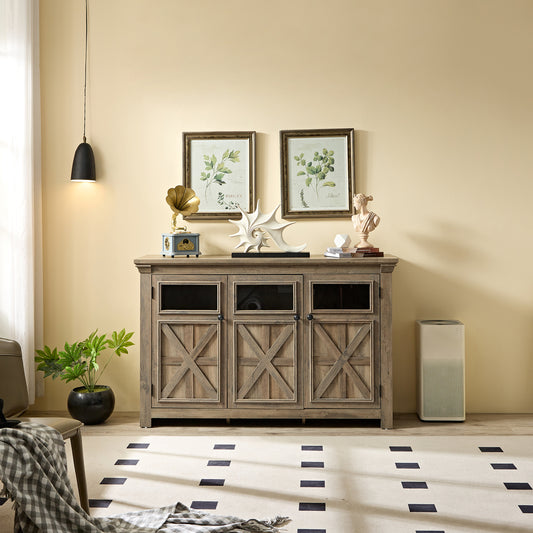 Farmhouse Sideboard Buffet Cabinet with Storage with 3 Doors, Kitchen Storage Cabinet, Coffee Bar Cabinet with Adjustable Shelf for Kitchen, Living Room, L53''*W15.35'*H35', Gray Wash