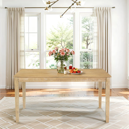 Farmhouse Style Solid Wood Dining Table, 60 Inch Length, Rubberwood Legs with Adjustable Glides, MDF + Rubberwood Veneer Top, Perfect for Dining Room, Kitchen, Living Room, Sturdy and Durable.