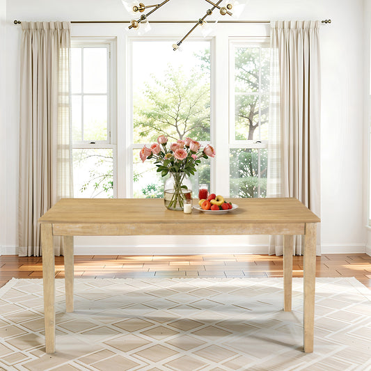 Farmhouse Style Solid Wood Dining Table, 60 Inch Length, Rubberwood Legs with Adjustable Glides, MDF + Rubberwood Veneer Top, Perfect for Dining Room, Kitchen, Living Room, Sturdy and Durable.