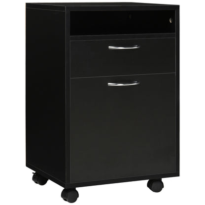 Mobile Storage Cabinet Organizer with Drawer and Cabinet, Printer Stand with Castors, Black