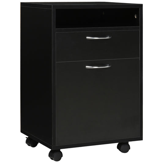 Mobile Storage Cabinet Organizer with Drawer and Cabinet, Printer Stand with Castors, Black