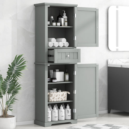 Tall Bathroom Storage Cabinet, Freestanding Storage Cabinet with Drawer and Adjustable Shelf, MDF Board with Painted Finish, Grey (Old Sku:WF312727AAE)