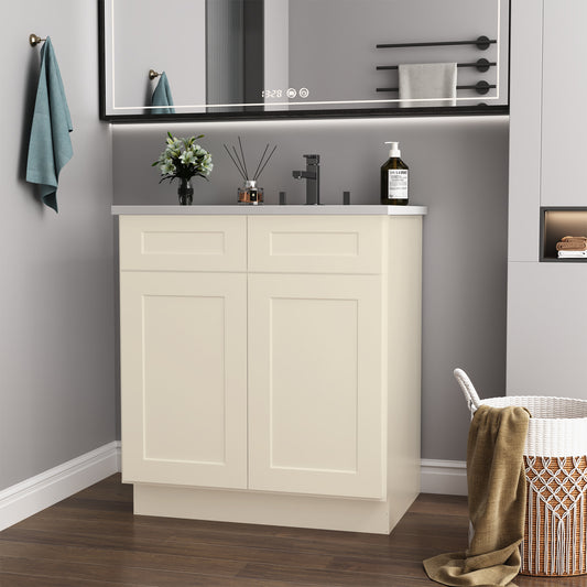 30'in. W x 21'in. D x 34.5'in. H in Antique White Plywood Ready to Assemble Floor Vanity Sink Base Kitchen Cabinet