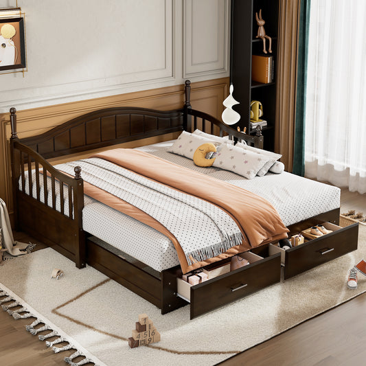 Wooden Twin Size Daybed with Twin Size Trundle, Extendable Daybed with Two Storage Drawers, Espresso(Expected Arrival Time:9.12)