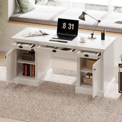 67''Modern Executive Desk,Computer Desk with 2 Storage Cabinet and 3 Drawers, Rectangle Home Office Desk with back ,Reading Desk,Writing Table,Workstation for Home Office,Living Room,study,White