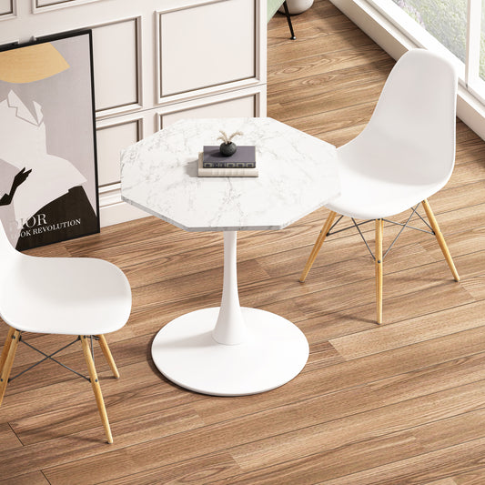 31.50'Modern Octagonal Coffee Table with Printed White Marble Table Top,Metal Base, for Dining Room, Kitchen, Living Room