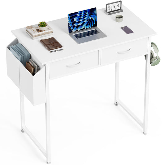 Computer Desk Small Home Office Bedroom Writing Study PC Table with Storage Space Fabric Side Bag Headphone Hook
