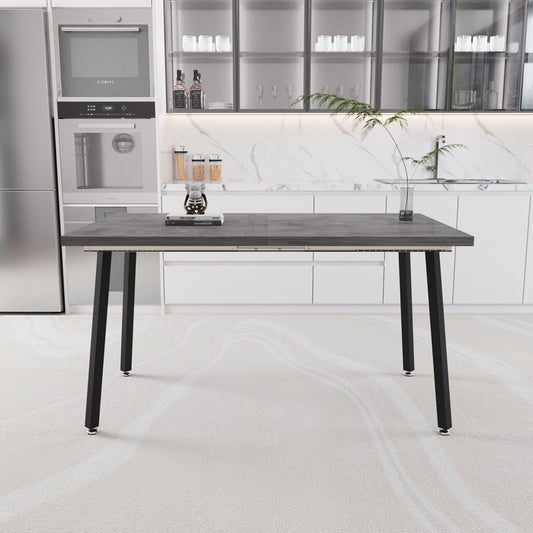 55.12-70.87'expandable modern kitchen dining table, rectangular MDF dining table for 4-6 people, medieval industrial style, with black metal legs, suitable for home&kitchen (gray)