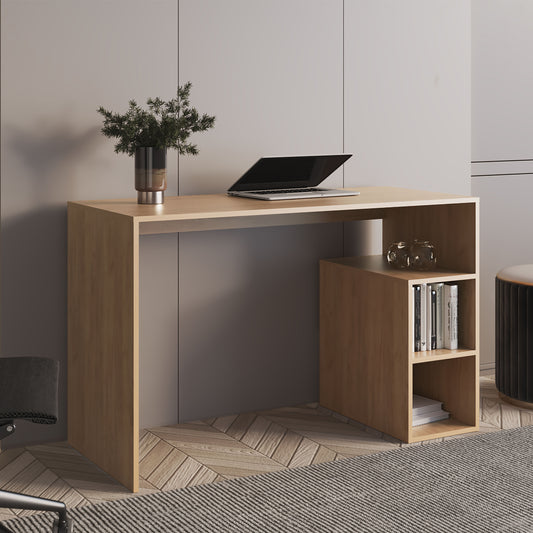 Solid 47' Wide Four Shelves Writting Desk, Home Office, Living Room, Gamer Desk Natural Oak
