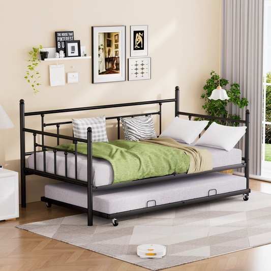 Daybed, sofa bed metal framed with trundle twin size,77.3'' L x 40.8'' W x 40.9''H