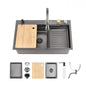 Waterfall Kitchen Sink, Stainless Steel Single Bowl in Black, Multifunctional Workstation with Flying-rain Faucet and Cutting Board, 30×22″ Stainless Steel Single Bowl Sink, SSBL12