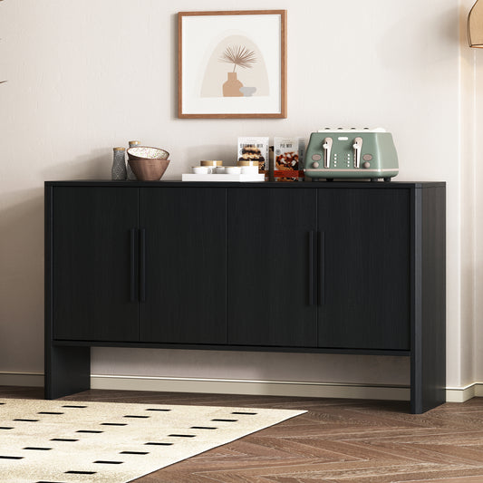 TREXM Sideboard Buffet Cabinet with Storage, Retro Sideboard Cabinet with Adjustable Shelves and Long Handles, 4-Door Wood Sideboard for Kitchen, Dining Room and Living Room (Black)