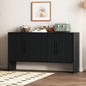 TREXM Sideboard Buffet Cabinet with Storage, Retro Sideboard Cabinet with Adjustable Shelves and Long Handles, 4-Door Wood Sideboard for Kitchen, Dining Room and Living Room (Black)