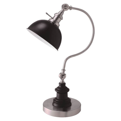 Industrial Style 1pc Table Lamp Stain Nickel Circular Metal Base Curved Stem Lamp