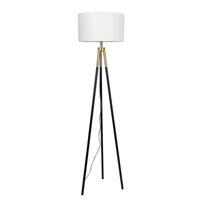 Sway Brassed Gold Floor Lamp with On/Off Switch Triple Legs White Fabric Shade