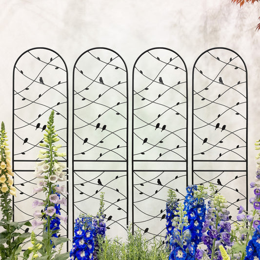 4 Pack Metal Garden Trellis 86.7' x 19.7' Rustproof Trellis for Climbing Plants Outdoor Flower Support Bird Deco Black