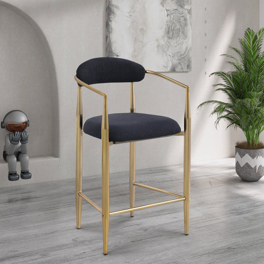 Modern Boucle Bar Stools Set of 2 Modern Upholstered Bar Height Barstools Vintage High Island Chairs with Metal Frame/Back/Arms for Kitchen/Home Pub/Dining Room