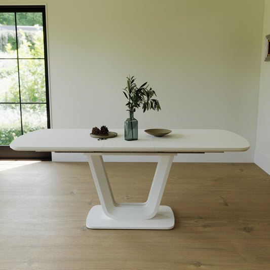 62.99-78.74' white dining table, MDF kitchen dining table, and modern industrial style expandable dining table with U-shaped legs, suitable for home and office use