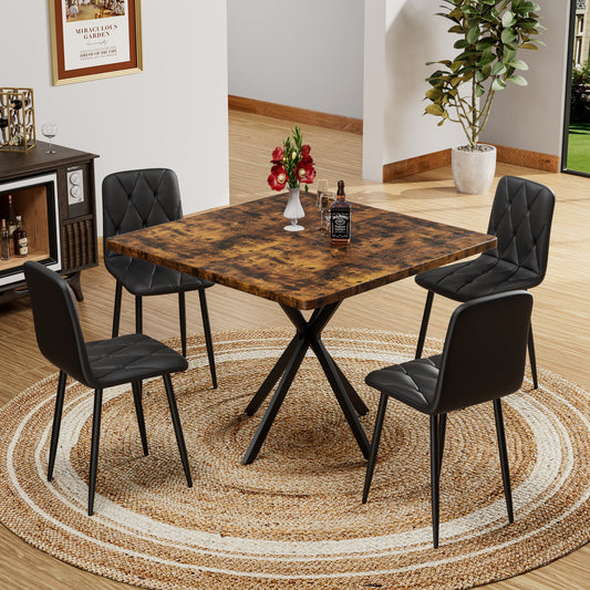 Square Dining Table Set, Mid Century Modern Square Dining Table for 4 Person, Faux Marble Tabletop, Iron Legs, Coffee Table for Kitchen Dining Room, Office, Save Space