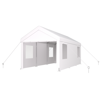 Carport 12' x 20' Portable Garage, Heavy Duty Car Port Canopy with 2 Roll-up Doors & 4 Ventilated Windows for Car, Truck, Boat, Garden Tools,white