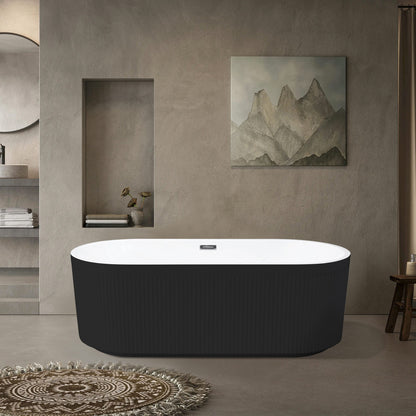 67' Acrylic Freestanding Bathtub, Unique Pleated Design, Glossy Black, Chrome Overflow and Pop-Up Drain, , cUPC Certified