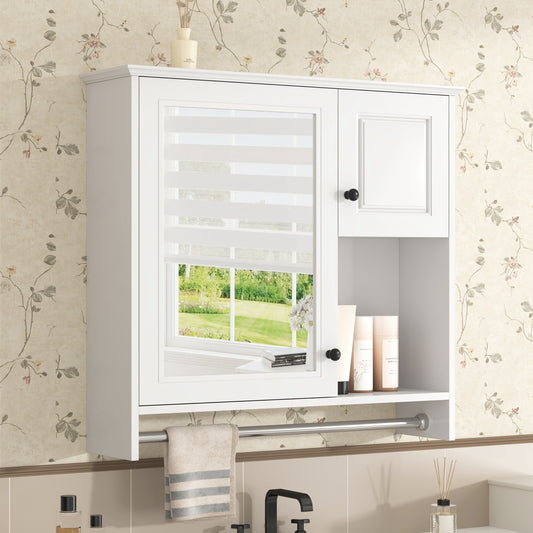 30'' Bathroom Wall Cabinet with Mirror, Wall Mounted Medicine Cabinet with 2 Shelves, Mirrored Door Over Toilet Storage Cabinet, White