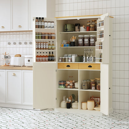 [Assembly Video Provided]TOPMAX 40.2x20x71.3inch High Freestanding Kitchen Pantry Large Cupboard Storage Cabinet with 2 Drawers, 2 Adjustable Shelves, 8 Door Shelves for Kitchen, Dining Room,Cream