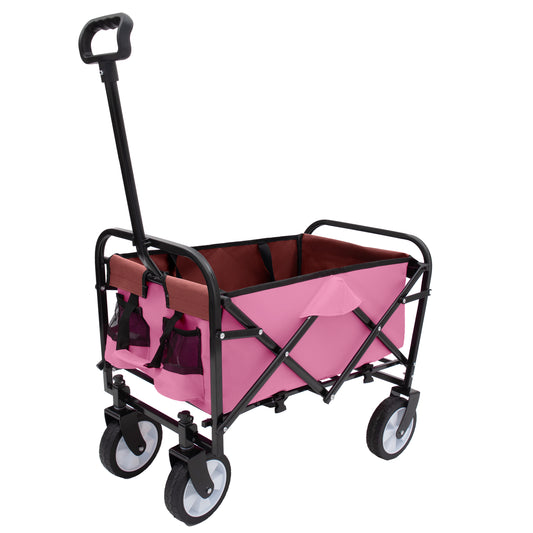 Minimeetall Strap Collapsible Foldable Wagon Cart with strapping system Folding Beach Wagon Utility Cart Utility Wagon Grocery Cart for Camping Shopping Sports Gardeing Fishing Supports 225lbs  pink