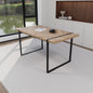 59 ' dining table modern industrial rectangular MDF light wood , 4-6 people, 1.5' thick engineering wood tabletop and black rectangular metal legs, used for home & kitchen