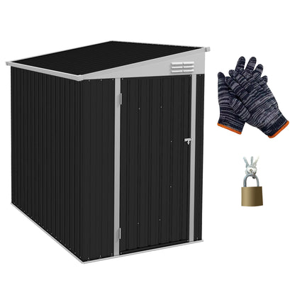 Outsunny 4' x 6' Metal Outdoor Storage Shed, Lean to Storage Shed, Garden Tool Storage House with Lockable Door and 2 Air Vents for Backyard, Patio, Lawn, Dark Gray
