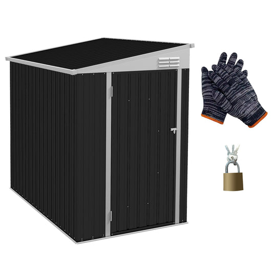 Outsunny 4' x 6' Metal Outdoor Storage Shed, Lean to Storage Shed, Garden Tool Storage House with Lockable Door and 2 Air Vents for Backyard, Patio, Lawn, Dark Gray