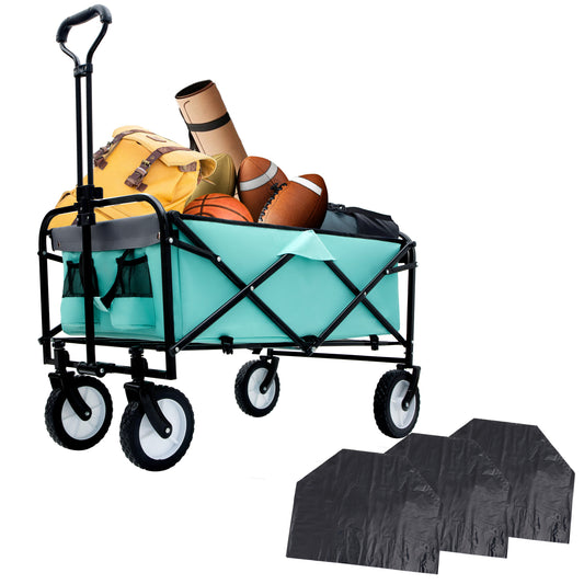 360lbs Collapsible Foldable Wagon Cart with strapping system ,Beach Wagon Utility Cart Utility Wagon Grocery Cart for Camping Shopping Sports Gardening Fishing Supports 3pcs plastic Liner bag green