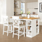 TOPMAX 60'Lx30'W Solid Wood Farmhouse Counter Height Dining Table Set with 3-Tier Storage Shelves, Upholstered Dining Chairs for 4, 5-Piece, White (OLD SKU: SP000041AAK)