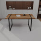 59 ' dining table modern industrial rectangular MDF natural wood , 4-6 people, 1.5' thick engineering wood tabletop and black rectangular metal legs, used for home & kitchen