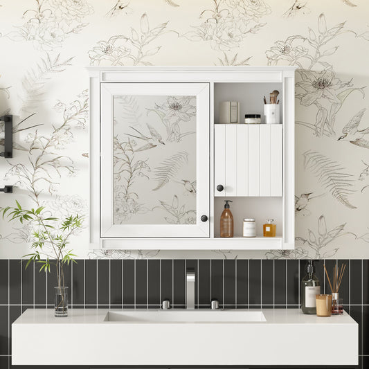 32'' Bathroom Wall Cabinet with Mirror, Wall Mounted Medicine Cabinet with 3 Shelves, Mirrored Door Over Toilet Storage Cabinet, White